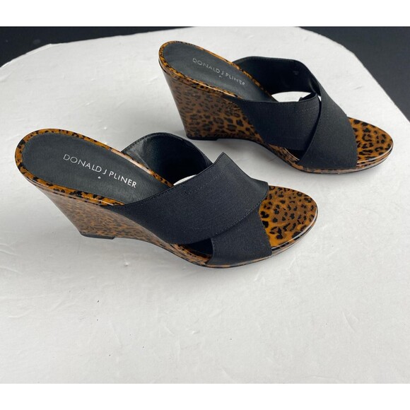 Donald Pliner Hedi Women's 8 M Black Brown Cross Strap Animal Print Wedge Sandal - Picture 5 of 11